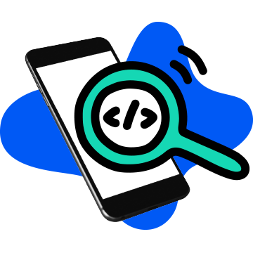 Eine Illustration zeigt eine Lupe über einem Smartphone auf einem blauen Hintergrund.